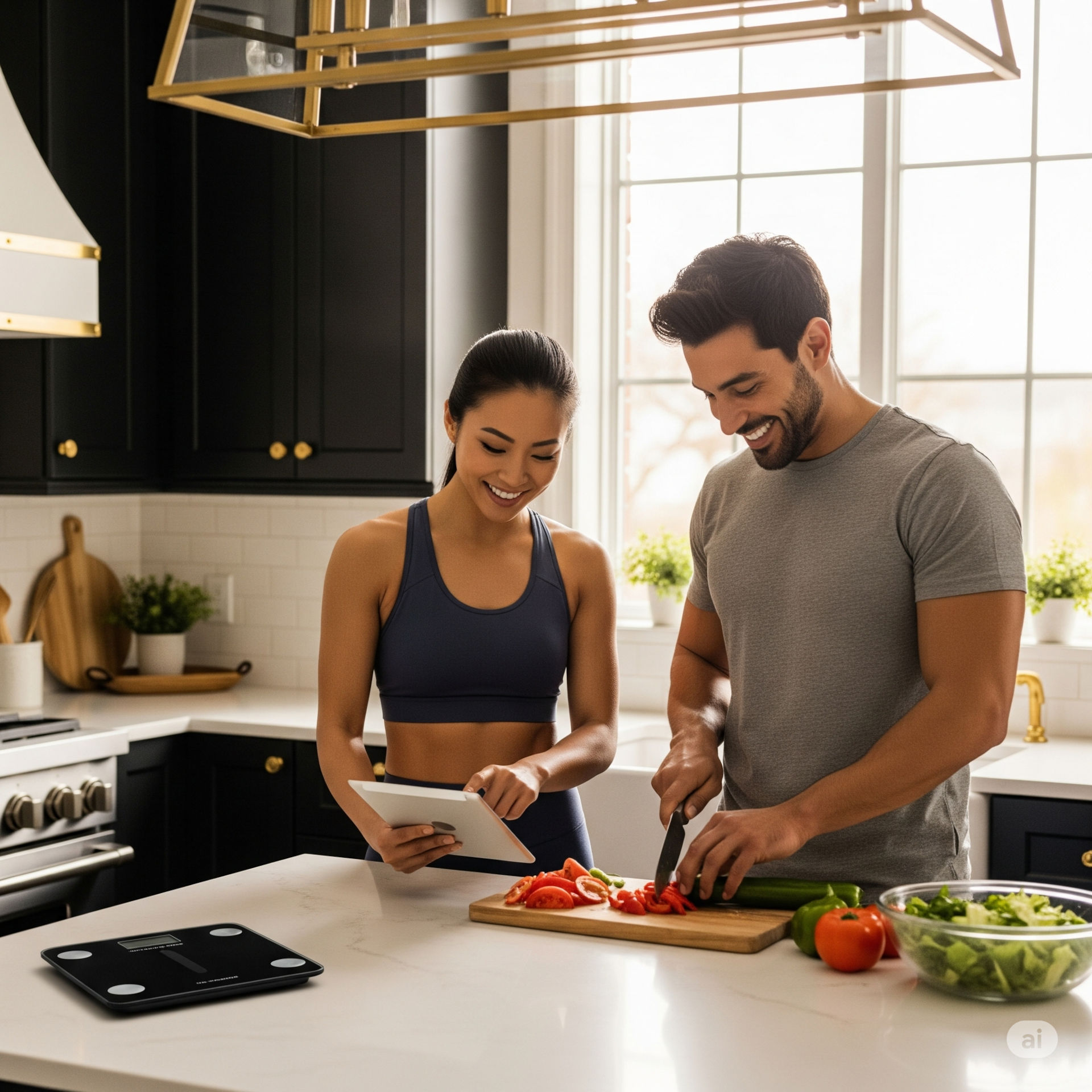 Casal cozinhando